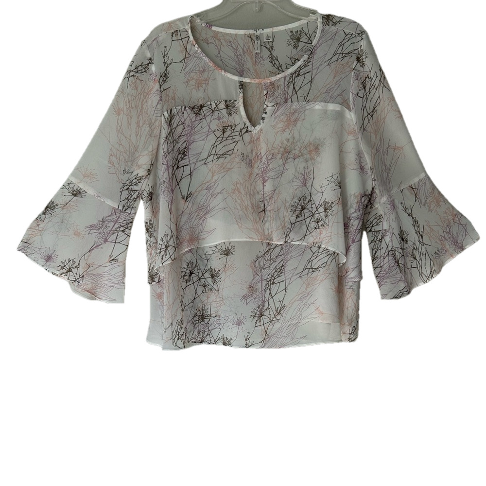 Cato Women's Overlay Top W/3/4" Flared Sleeve Size L
